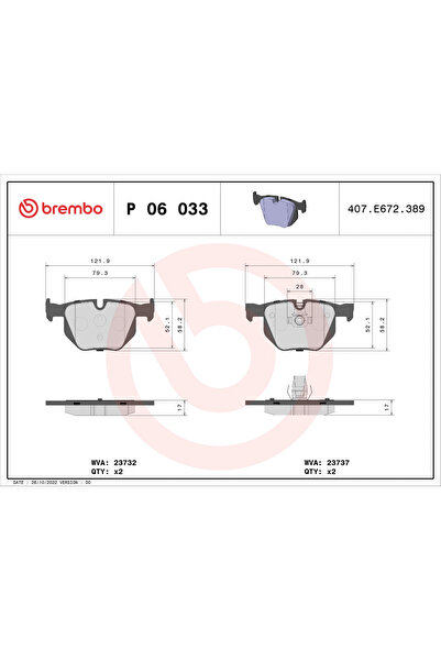 Brembo Комплект спирачни накладки за дискови спирачки BMW 5/6 BMW (Brilliance...