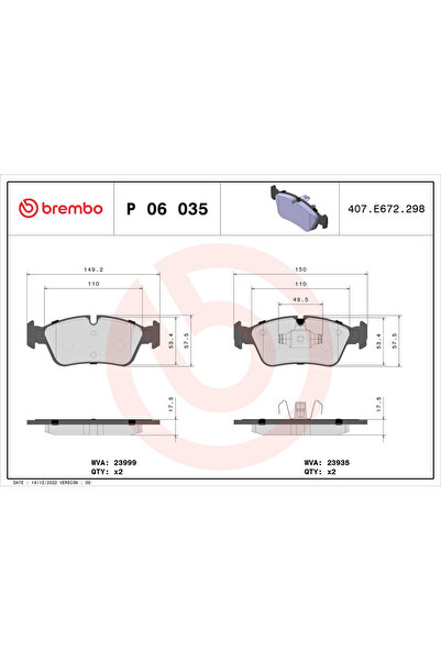 Brembo Set Placute Frana Frana Disc Bmw 1/3 Bmw (Brilliance) 3 Series