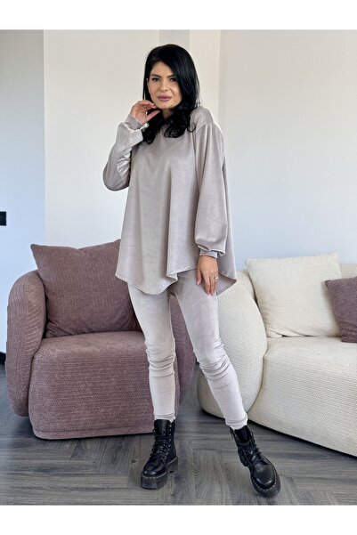 RAMONA BADESCU EXCLUSIVE Women's velvet suit - asymmetrical blouse and fitted pants