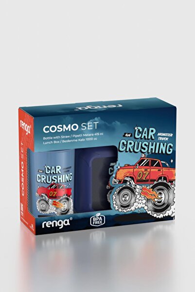 Renga Cosmo Patterned Pp Children's Lunch Box and Water Bottle Set 192017 Blue