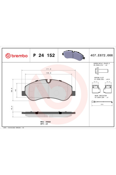 Brembo Set Placute Frana Frana Disc Ford Tourneo Custom V362 Bus/Transit Cust...