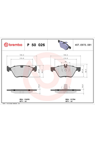 Brembo Set Placute Frana Frana Disc Chrysler Crossfire Mercedes-Benz Clk/E-Cl...