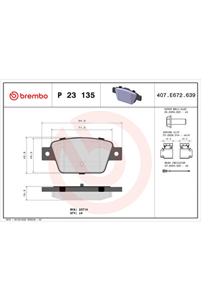 Brembo Комплект спирачни накладки за дискови спирачки Chrysler Delta Fiat Bra...