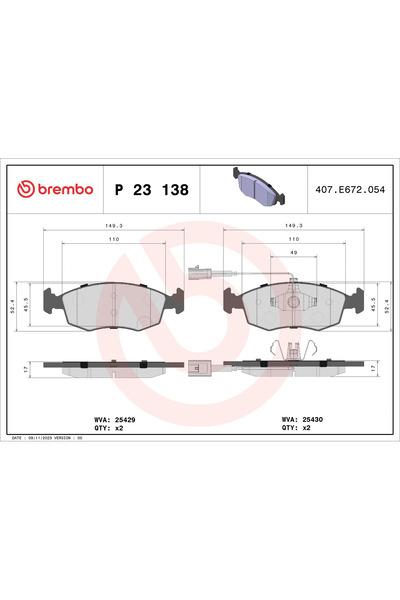 Brembo Комплект спирачни накладки за дискови спирачки Fiat 500/Punto