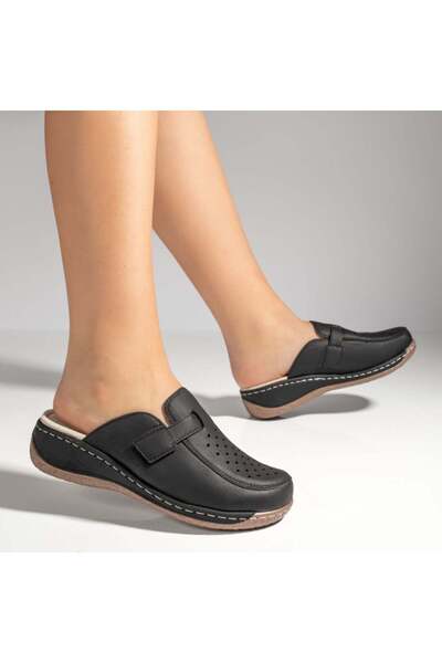 Modlet.ro Saboți negri cu platformă și perforații pentru femei MOD13071