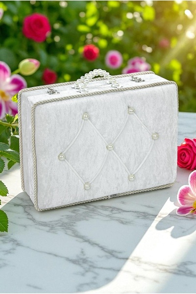 ihvan online Söz Nişan Düğün Çeyizlik Kadife Gelin Bohça Sandık - Beyaz