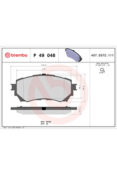 Brembo Set Placute Frana Frana Disc Mazda 6 Mazda (Faw) 6 Atenza/Cx-4 2012-2020