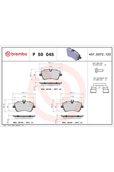 Brembo Комплект спирачни накладки за дискови спирачки Mercedes-Benz C-класа/C...