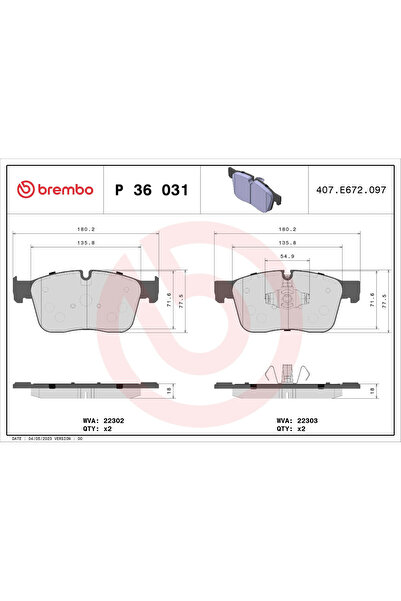 Brembo Set Placute Frana Frana Disc Jaguar F-Pace/Xe/Xf 2 Jaguar (Chery) Xfl