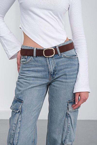 Shule Bags Колан от велур с овална катарама, кафе