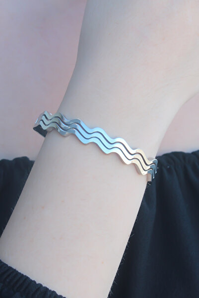 Skygo 316L Anti-Tarnish Steel Silver Color Wave Model Handcuffs Women's Bracelet - TJ-BB4636