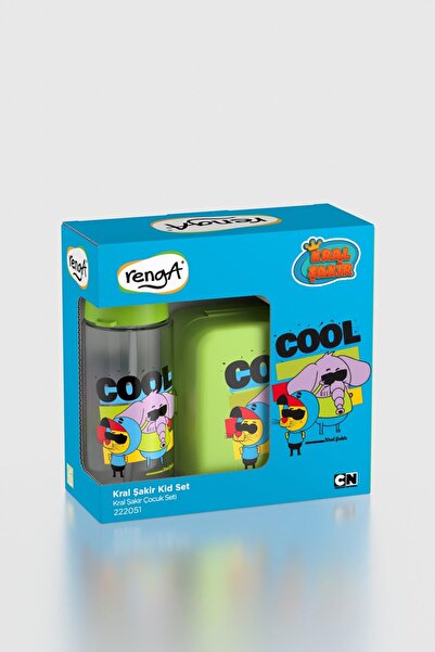 Renga Leya Kral Şakir Patterned 1000 ml Children's Nutrition Bowl and 500 ml Water Bottle Set 222051 Green