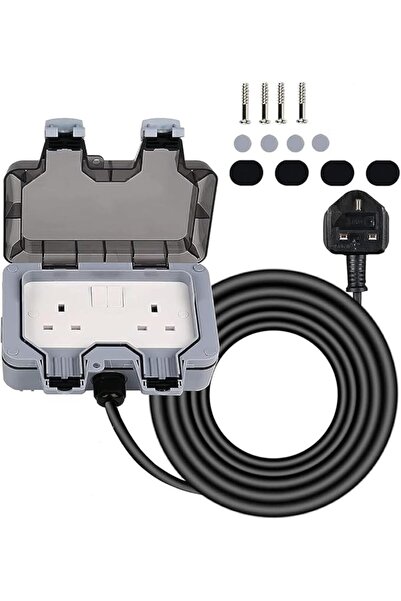 Raco Waterproof Socket Extension Board - IP66 Rated 13A UK Plug (5 Meter, Double Socket)