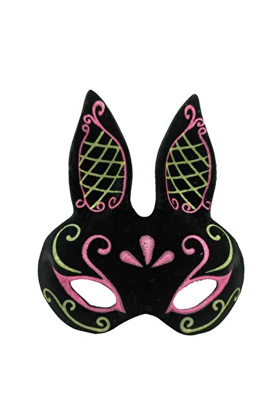 Skygo قناع أرنب مطلي باللون الأسود والوردي والذهبي اللامع مقاس 18 × 16 سم