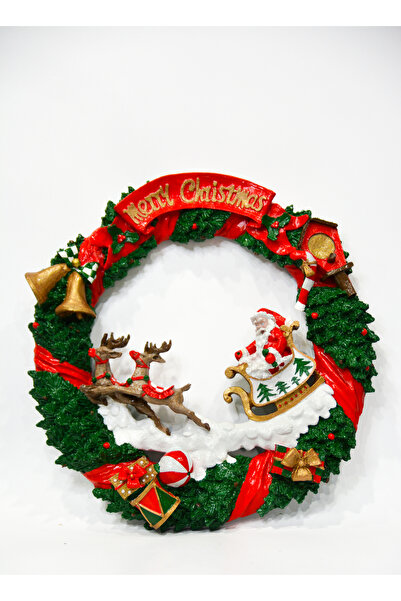 AYLA HOBİ ATÖLYESİ Merry Christmas Kızaklı Noel Baba Polyester Yılbaşı Çelenk