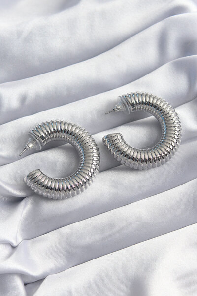 Skygo Brass Silver Color Processing Hoop Model Women's Earrings - TJ-BKP8243