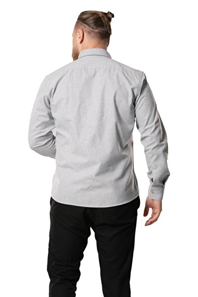 Eliş Şile Bezi Довгий рукав Дроворуб Чоловічий бавовняний осінньо-зимовий сорочка світло-сірий 4033