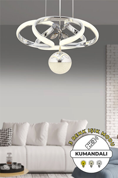 Dekorluna Alfa Kumandalı 3 Renk Işık Özellikli Modern Krom Kaplama Sarkıt Led...