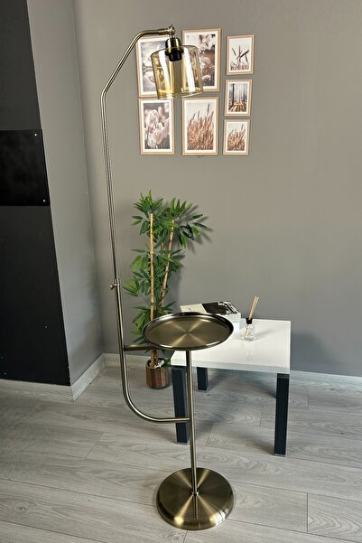 Bamyum Lille Bal Rengi Cam Eskitme Gövde Lambader Tepsili Modern Metal Zemin Lambası