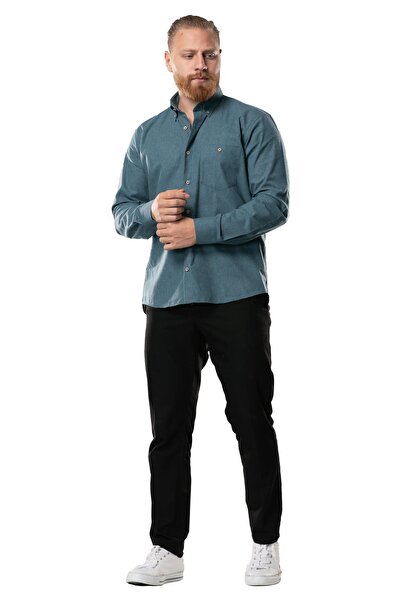 Eliş Şile Bezi Uzun Kol Oduncu Erkek Pazen Sonbahar ve Kışlık Gömlek Petrol 4037