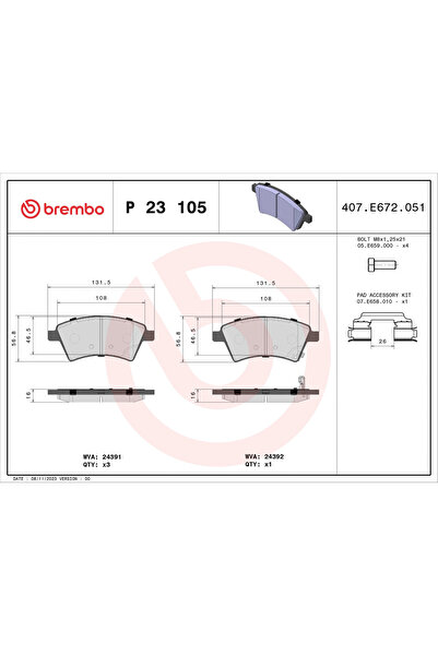 Brembo Комплект спирачни накладки за дискови спирачки Fiat Sedici Suzuki SX4