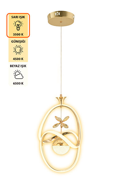 Dekorluna Stella Kumandalı 3 Renk Işık Özellikli Modern Gold Kaplama Sarkıt Led Avize Salon Avize