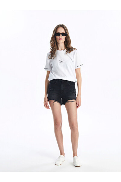 LC Waikiki Ozmarka New Season Standard Fit Ripped Detailed Women's Jean Shorts