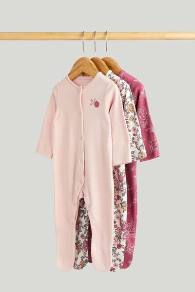 MOTHERCARE 3 Pack Winter Floral Sleepsuits