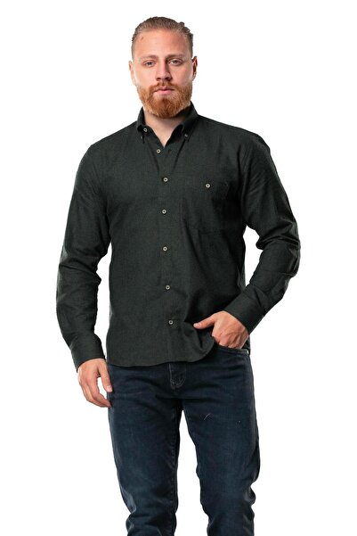 Eliş Şile Bezi Uzun Kol Oduncu Erkek Pazen Sonbahar ve Kışlık Gömlek Petek Haki 4042