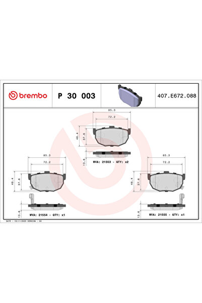 Brembo Комплект накладки за дискови спирачки Hyundai Coupe 1/Coupe 2/Elantra ...