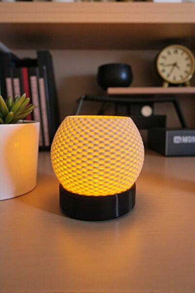 AHWALL Minimal 1 adet Tealight Pilli Örgü Dokulu Lamba, LED Işıklı Mumluk, Mi...