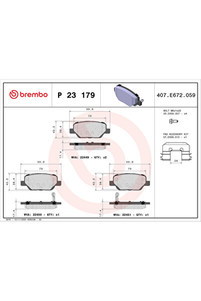 Brembo Комплект спирачни накладки за дискови спирачки Fiat Tipo