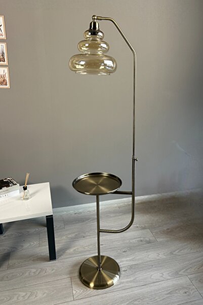 Bamyum Lily Bal Rengi Cam Eskitme Gövde Lambader Tepsili Modern Dekoratif Metal Oturma Odası