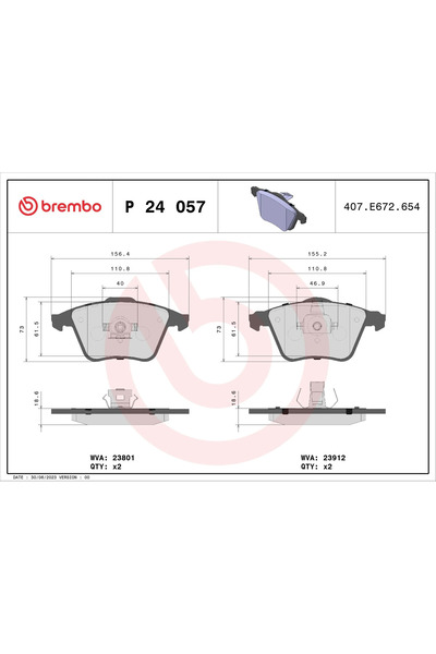 Brembo Set Placute Frana Frana Disc Saab 9-3 Volvo C70 2/S40 2/V50 2002-2019