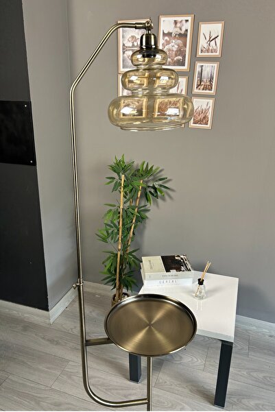 Bamyum Lily Bal Rengi Cam Eskitme Gövde Lambader Tepsili Modern Dekoratif Metal Oturma Odası