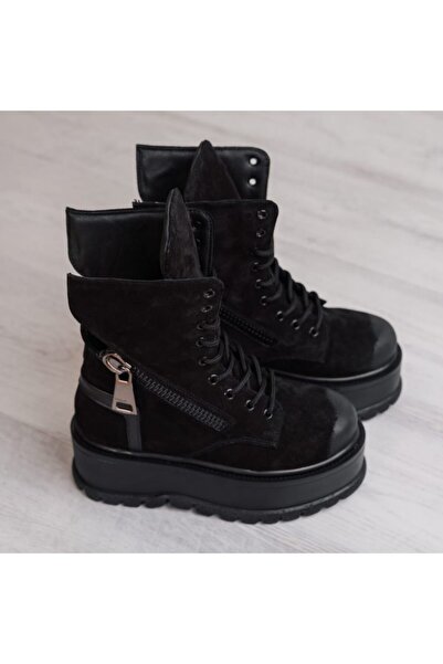 exclusives.ro Ghete Dama - wings - Black - piele naturala velur neagra