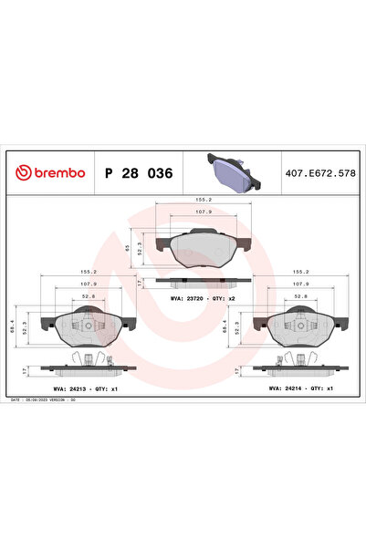 Brembo Комплект спирачни накладки за дискови спирачки Honda Accord 7