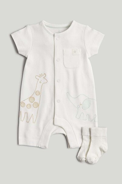 MOTHERCARE White Safari Romper and Socks Outfit