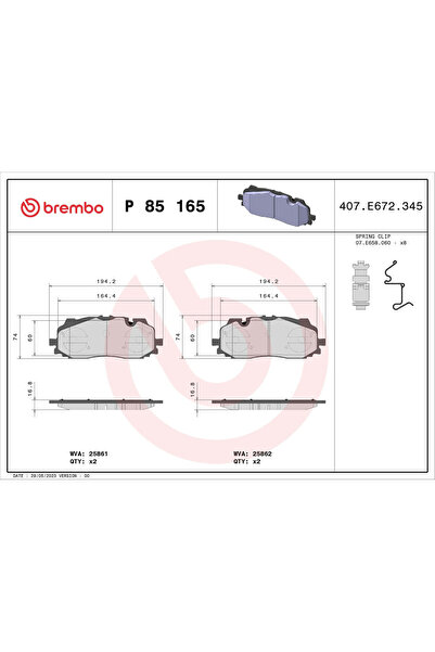 Brembo Set Placute Frana Frana Disc Audi A4 Allroad B9/A4 B9/A5 2015-2023