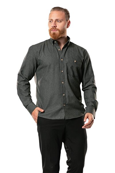 Eliş Şile Bezi Long Sleeve Lumberjack Men's Flannel Autumn and Winter Shirt Khaki 4003