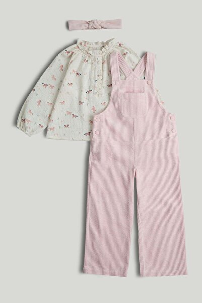 MOTHERCARE Pink Cord Dungaree 3-Piece Outfit