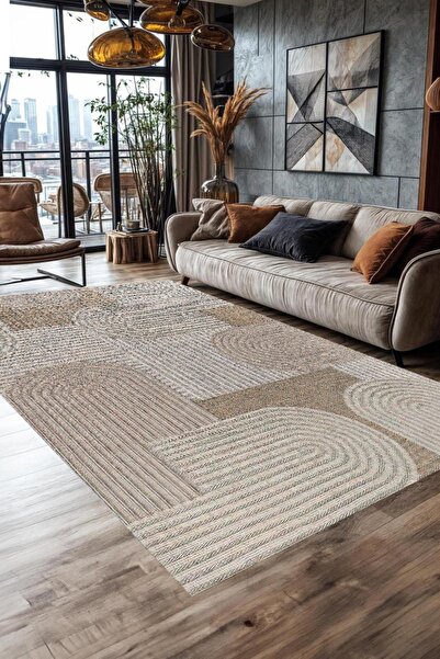 Carmine Carpet Dijital Baskılı Yıkanabilir Krem İskandinav Bohem Desen Kaymaz...