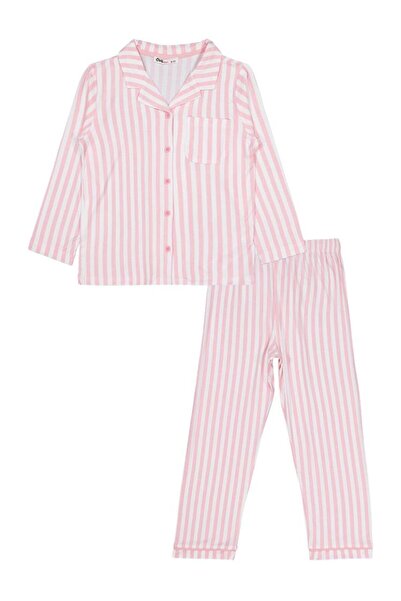 Civil Girls Striped 6-9 Years Old Pajama Set - Pink 6-7 Years Old