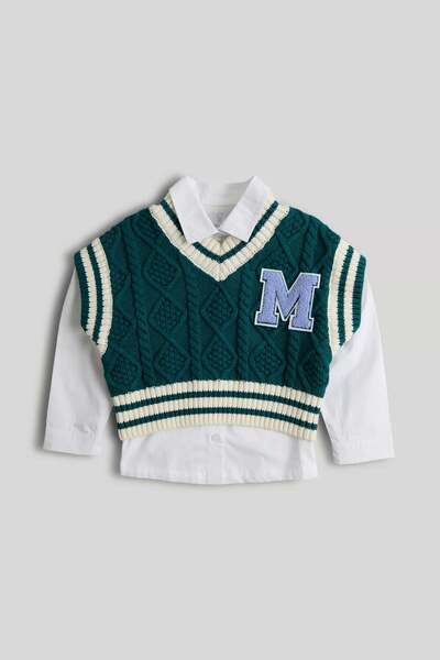 MOTHERCARE Varsity Shirt and Knitted Top Set