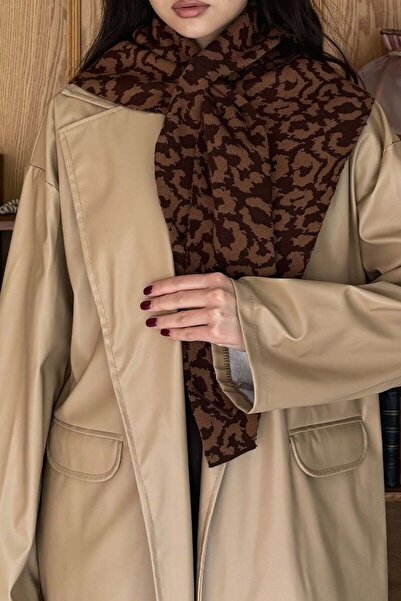 Ceylan Otantik Bitter Brown Leopard Patterned Scarf