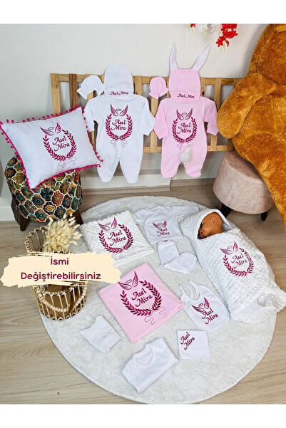 KARSU TASARIM İsimli Hastane Çıkış Seti ve Bebek Takı Yastığı , Nakışlı %100 ...
