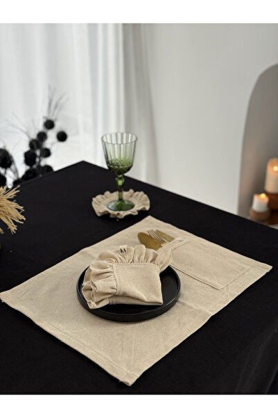 KaiAtelier 2-Piece Natural Raw Linen Spoon Rest Detailed American Serving Pla...