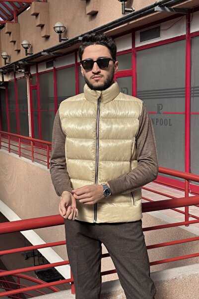 inpool Men'S, Mock Neck , Metal Zipper, Pocket Detail, Shiny Fabric, Vest 2486