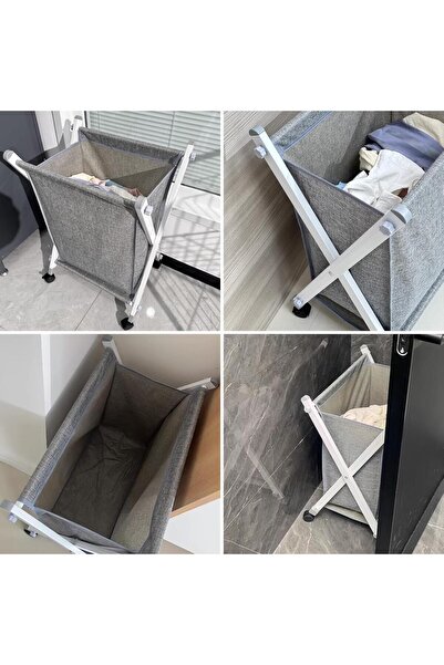 zola Foldable textile laundry basket, with wheels and stable metal frame, 55 × 30 × 68 cm, gray