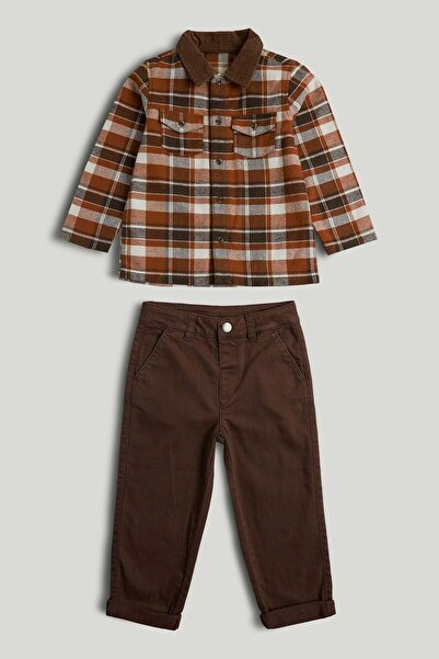 MOTHERCARE Brown Checked Shirt and Trousers Outfit